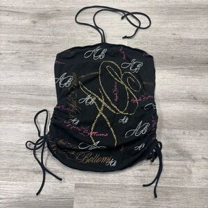 Apple Bottoms halter top y2k retro ruched size large 90s black tank top